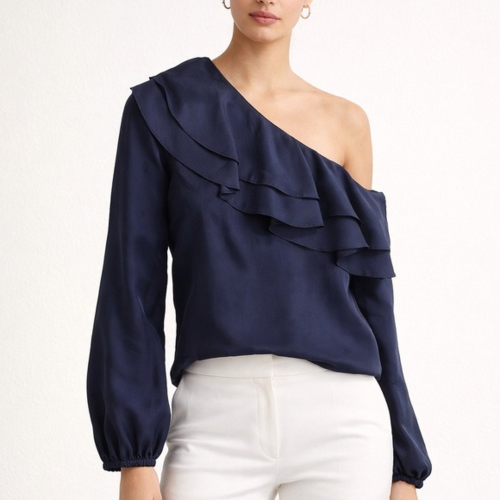 J.Crew NWT Size 0P One Shoulder Silk Shantung Ruffle Blouse Elegant Party‎ Top